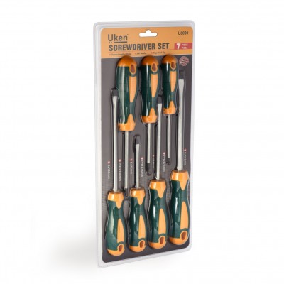 SCREW DRIVER SET 7PCS. FLAT = 5X75MM, 5X150MM, 6X125MM, 8X150MM -  STAR = PH0X75MM, PH1X75MM, PH2X100MM.